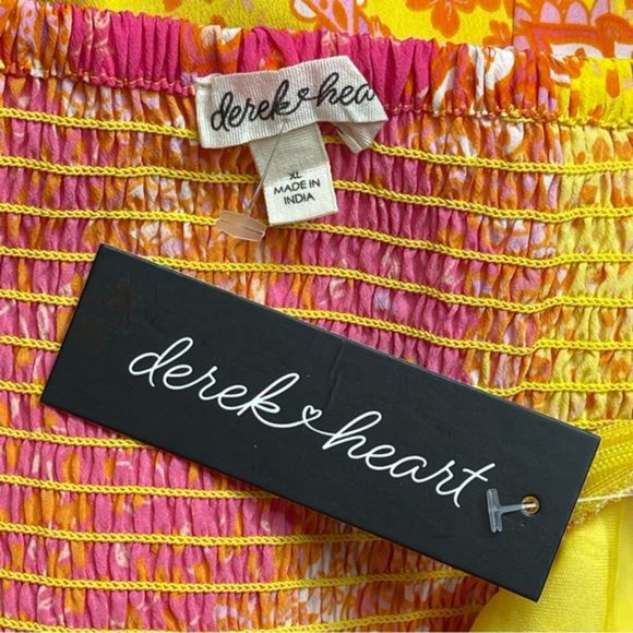 Derek Heart Paisley Floral Mini Dress Junior's XL Yellow Pink Smocked Back NEW - Picture 10 of 11